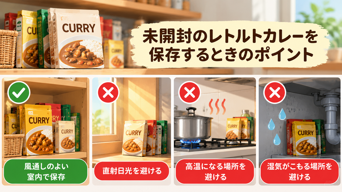 未開封のレトルトカレーを保存するときのポイント